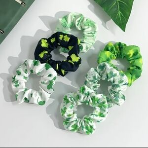 Set of 6 Green and White St Patricks's Day Scrunchies